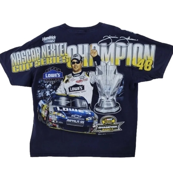Vtg Jimmie Johnson TShirt Black Chase AOP 2007 Nextel Cup 2 Time Champion Men XL - Picture 4 of 16